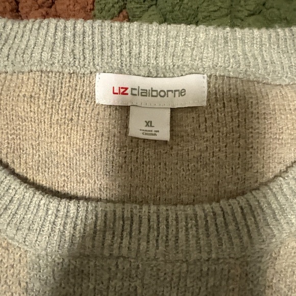 Liz Claiborne Women's Plaid Crewneck Sweater - Gray and Tan - Picture 2 of 4